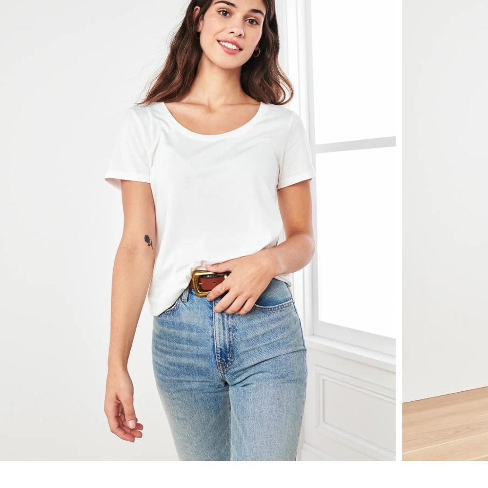 Quince WHITE Cotton Modal Scoop Neck Tee
